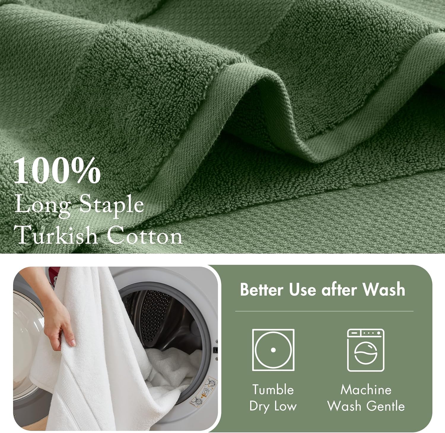 Madison Park Turkish Bath Towels 6pc, 2 Hand Towel for Bathroom, 2 Wash Towel, 2 Turkish Bath Towel Set, Luxury, 100% Cotton, Highly Absorbent & Quick Dry, Green